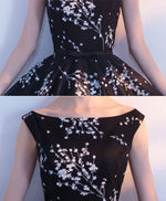 Simple Black Tulle Tea Length Prom Dress, Black Evening Dress