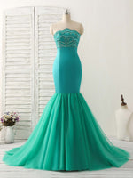 Green Tulle Mermaid Long Prom Dress Green Evening Dress