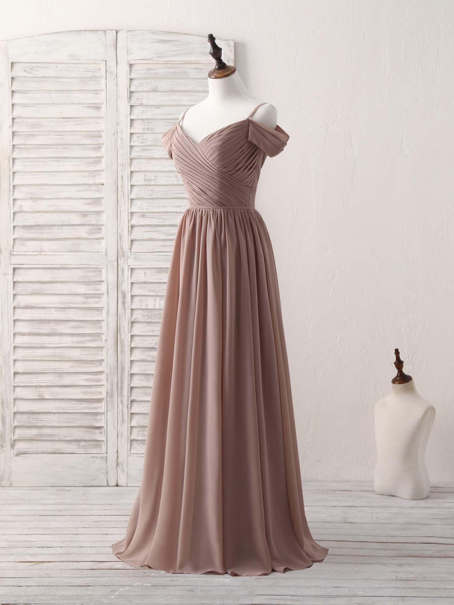 Simple V Neck Dark Champagne Chiffon Long Prom Dress, Bridesmaid Dress US 2 / Dark Champagne Simple V Neck Dark Champagne Chiffon Long Prom Dress, Bridesmaid Dress US 2 / Dark Champagne