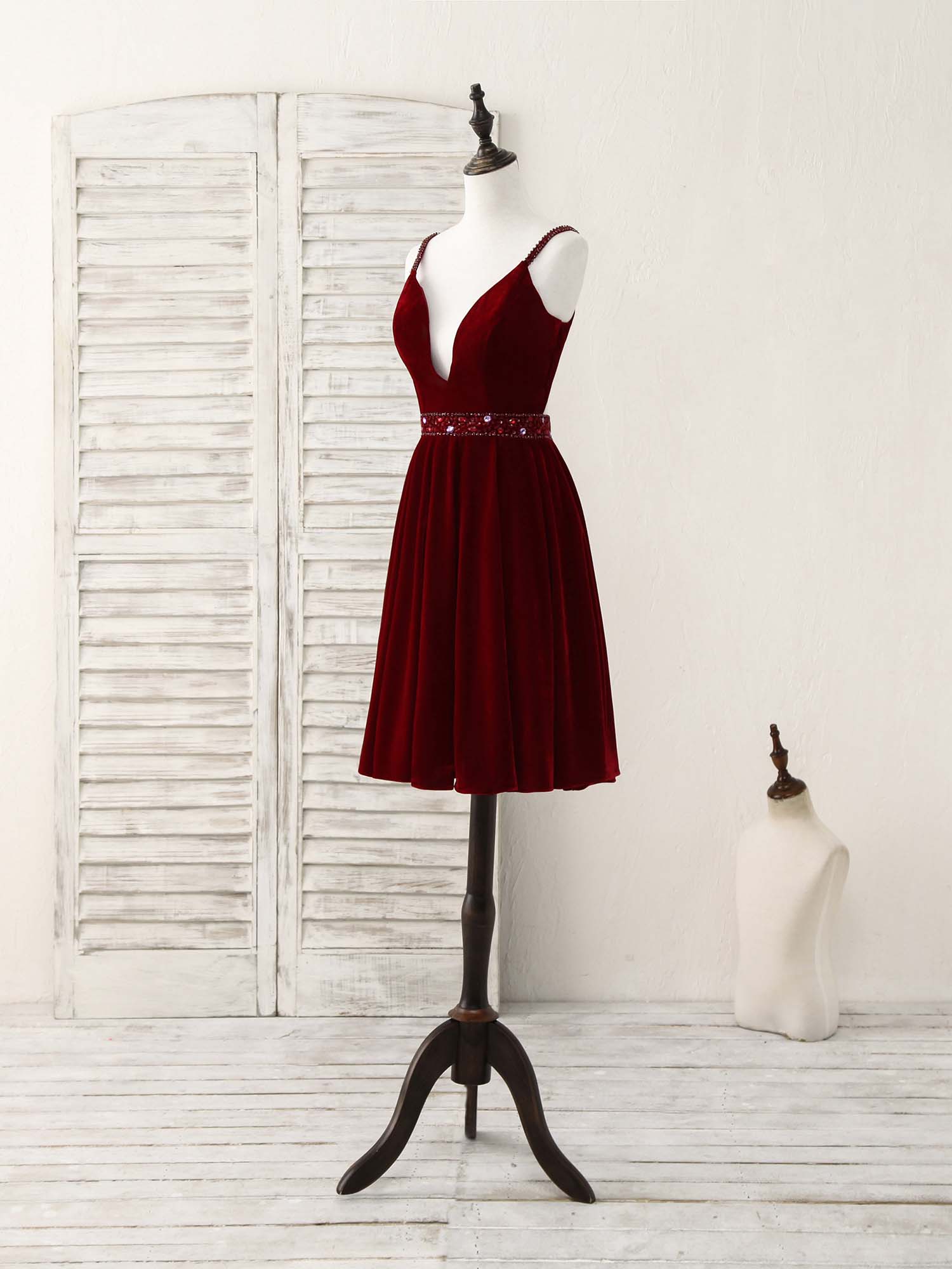 Burgundy V Neck Velvet Short Prom Dress, Burgundy Homecoming Dress US 12 / Custom Color Burgundy V Neck Velvet Short Prom Dress, Burgundy Homecoming Dress US 12 / Custom Color