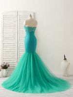 Green Tulle Mermaid Long Prom Dress Green Evening Dress
