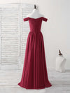 Burgundy Chiffon Off Shoulder Long Prom Dress Burgundy Bridesmaid Dress