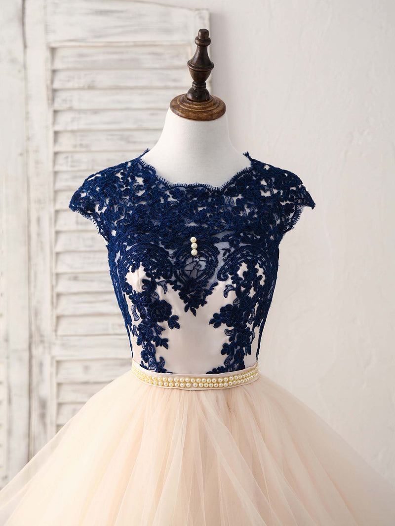 Blue/Champagne Tulle Lace Applique Long Prom Dress, Evening Dress US 4 / Custom Color Blue/Champagne Tulle Lace Applique Long Prom Dress, Evening Dress US 4 / Custom Color
