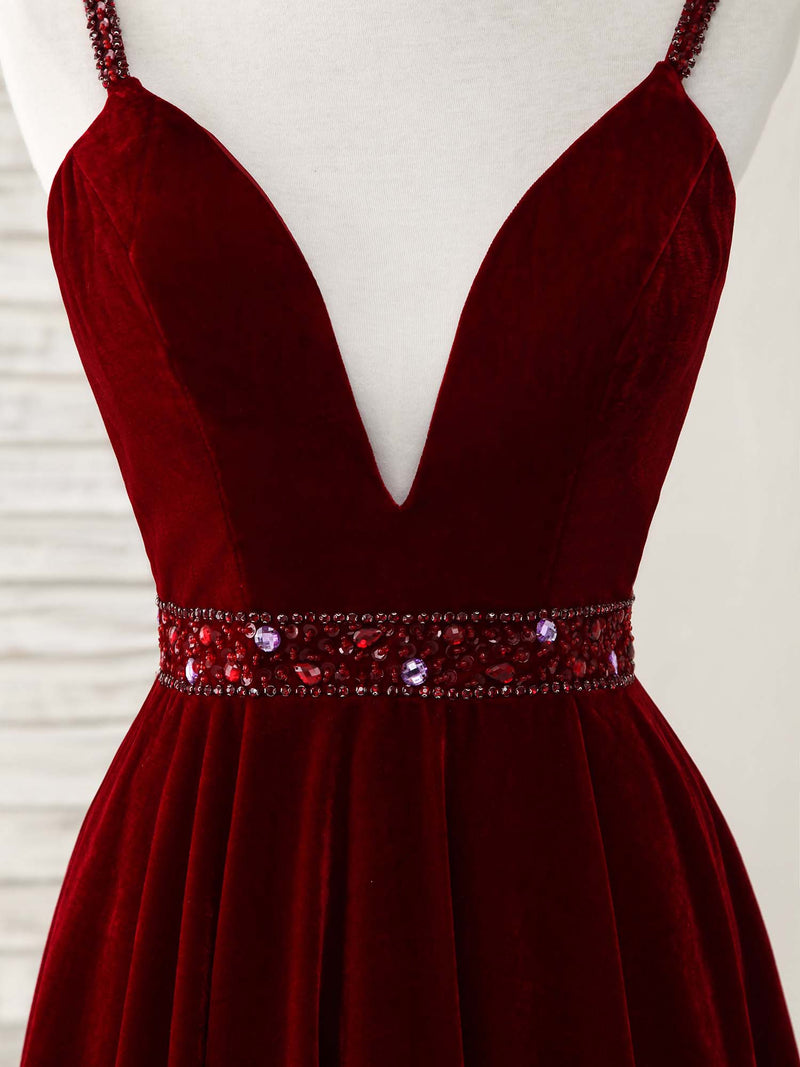 Burgundy V Neck Velvet Short Prom Dress, Burgundy Homecoming Dress US 12 / Custom Color Burgundy V Neck Velvet Short Prom Dress, Burgundy Homecoming Dress US 12 / Custom Color