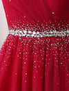 Burgundy Tulle Sweetheart Neck Long Prom Dress, Burgundy Evening Dress