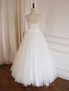 Simple  Lace Tea Length White Prom Dress, Tulle Lace Bridesmaid Dress