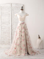 Unique Champagne Two Pieces Long Prom Dress, Champagne Evening Dress