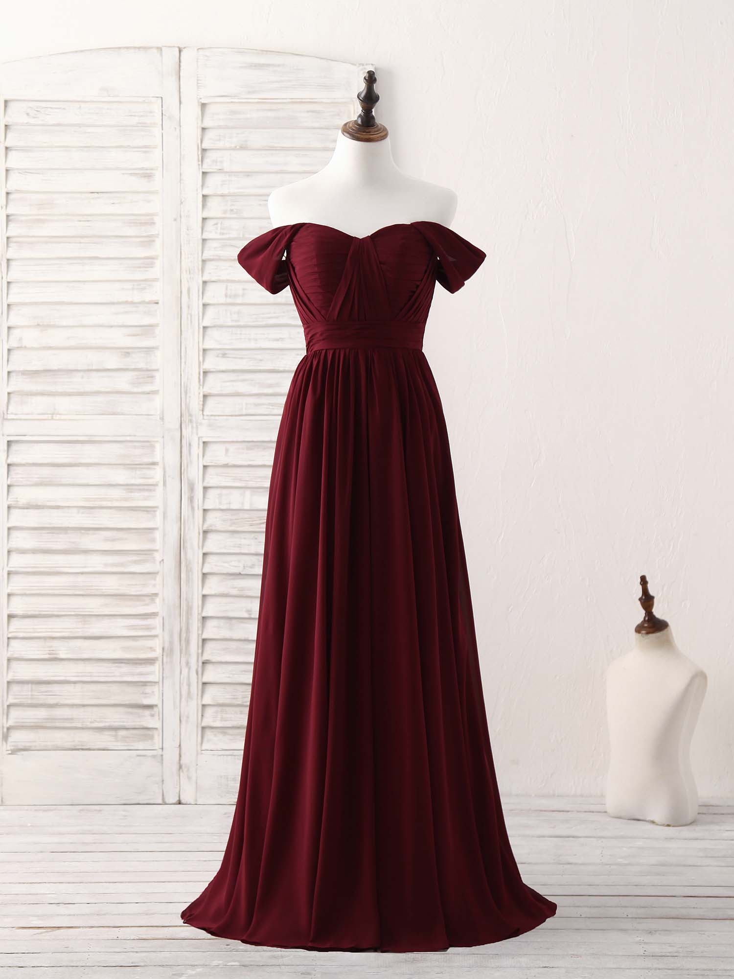 Burgundy Chiffon Off Shoulder Long Prom Dress Burgundy Bridesmaid Dres