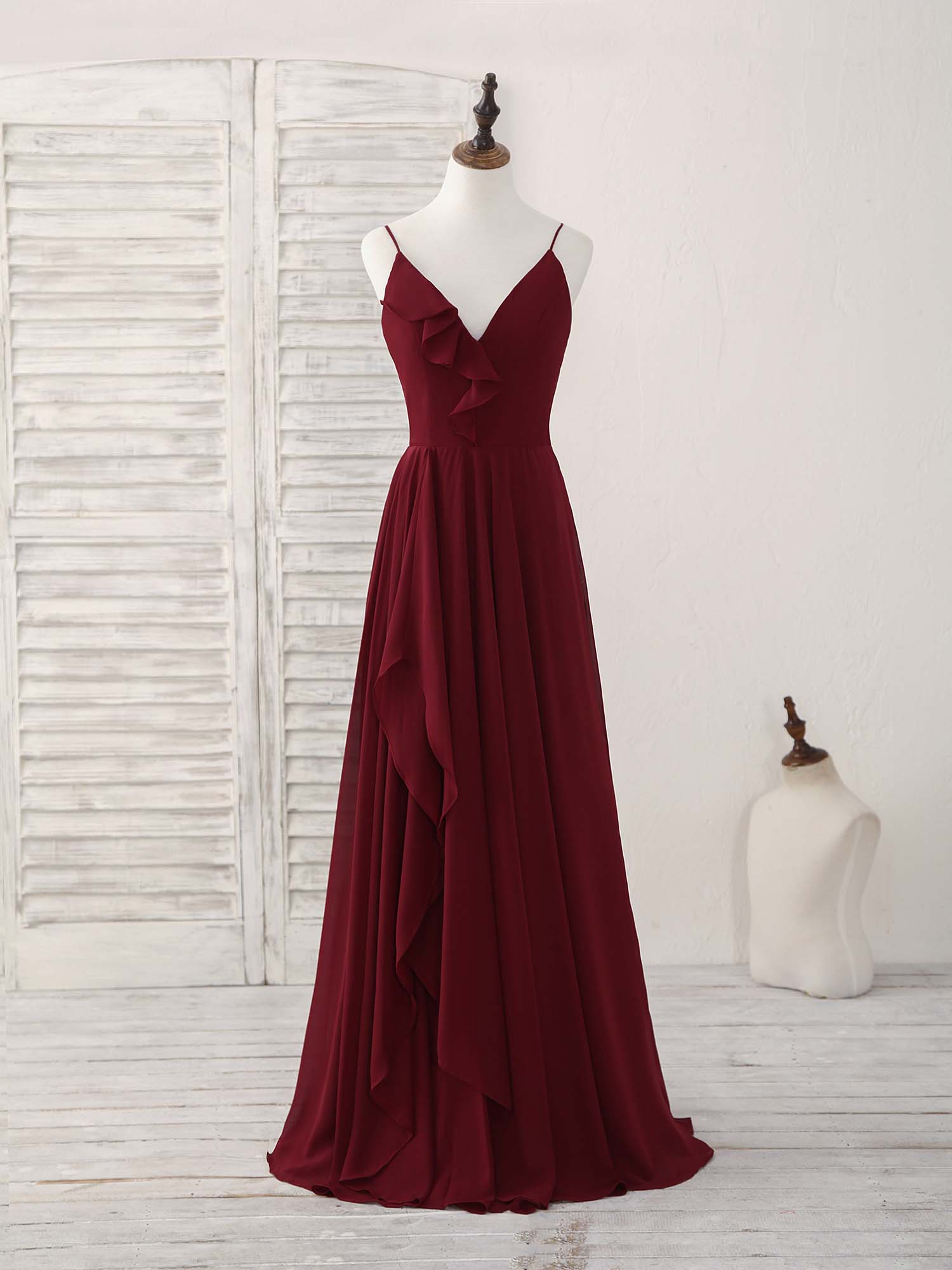 Simple Burgundy V Neck Chiffon Long Prom Dress, Bridesmaid Dress Custom Size / Custom Color Simple Burgundy V Neck Chiffon Long Prom Dress, Bridesmaid Dress Custom Size / Custom Color