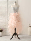 Pink Sweetheart Neck Rhinestones Organza Prom Dress Pink Homecoming Dresses