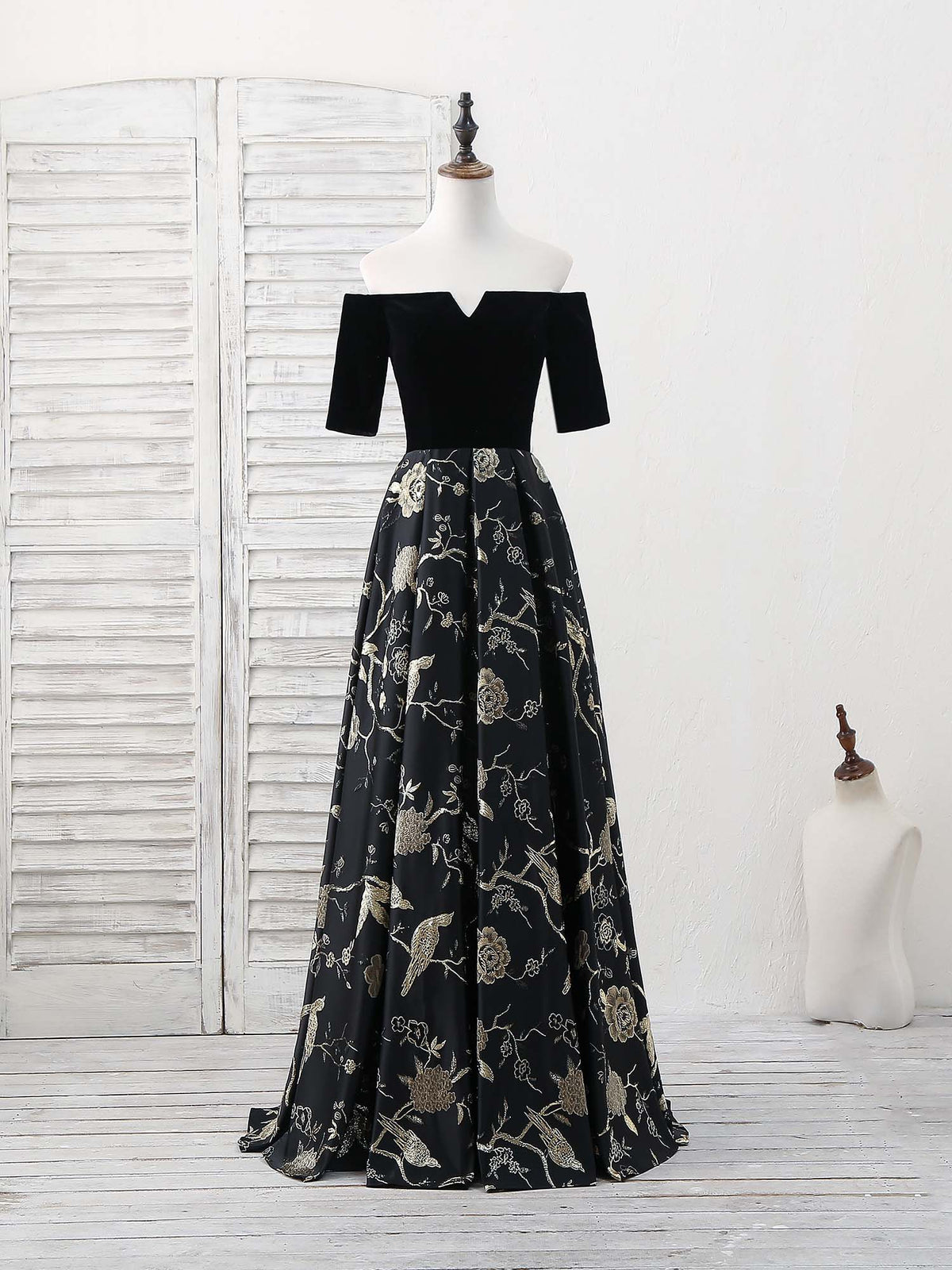A-Line Black Satin Long Prom Dress, Black Evening Dress