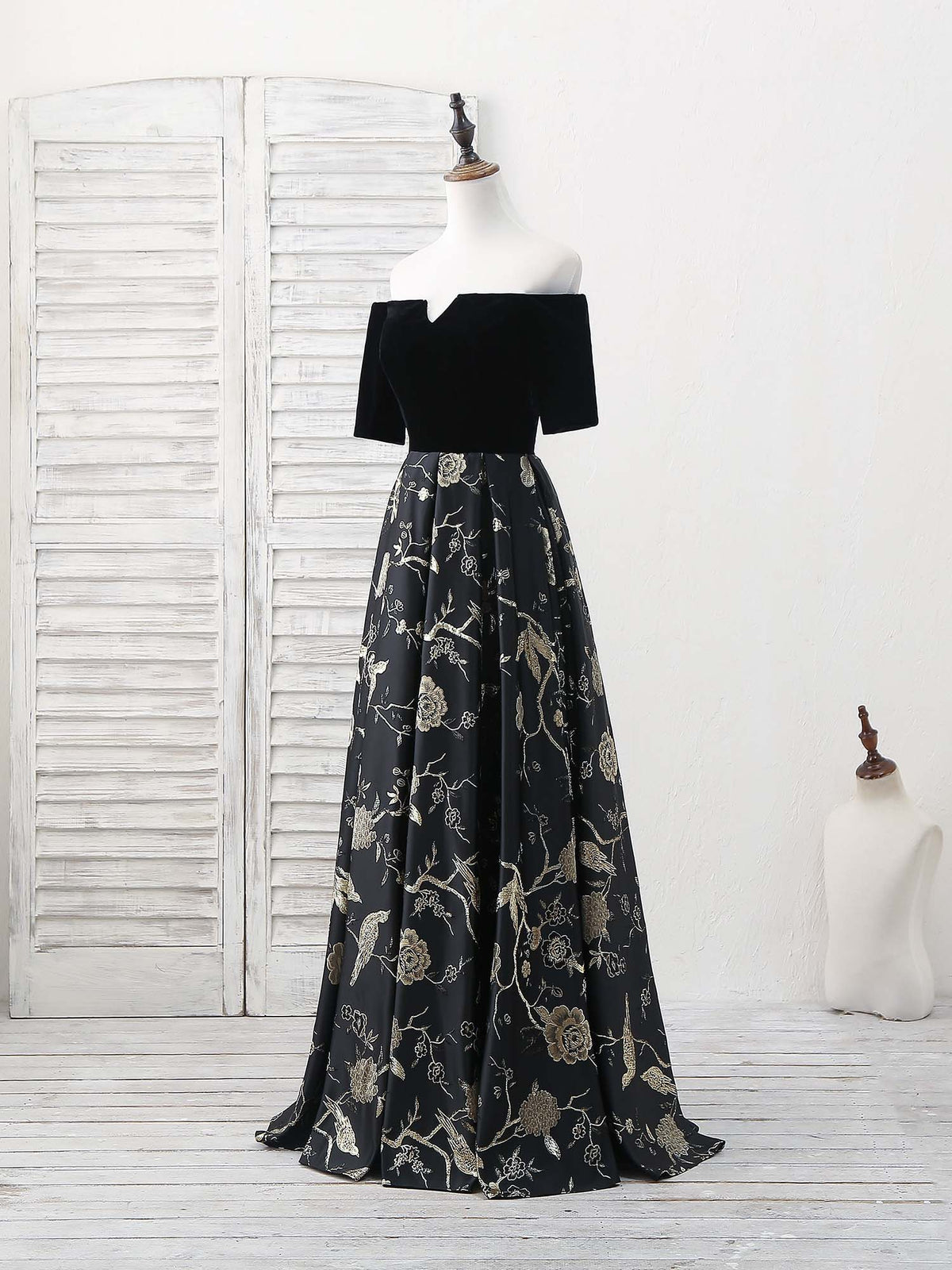 A-Line Black Satin Long Prom Dress, Black Evening Dress