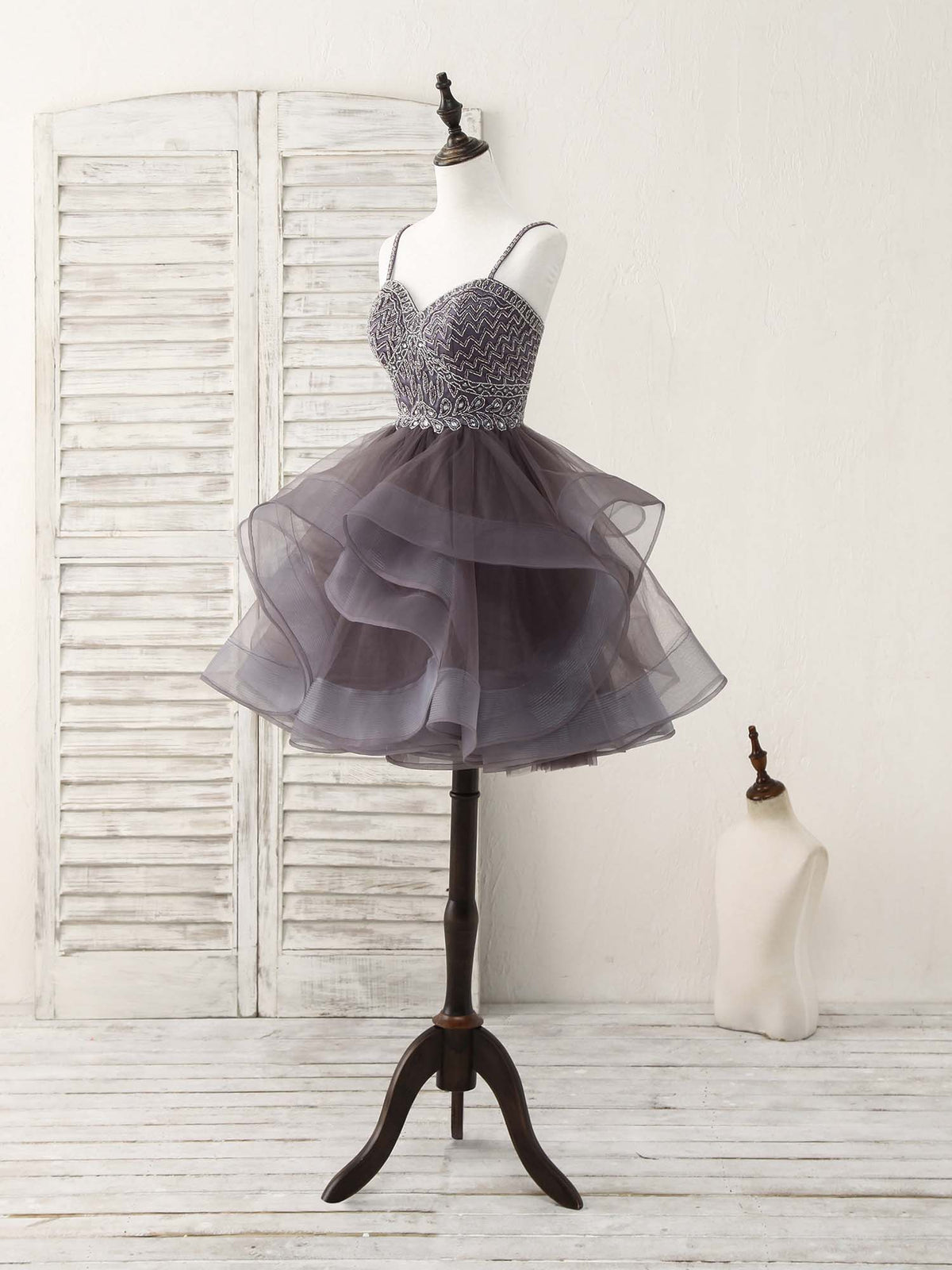A-Line Sweetheart Tulle Beads Short Prom Dress Cute Homecoming Dress