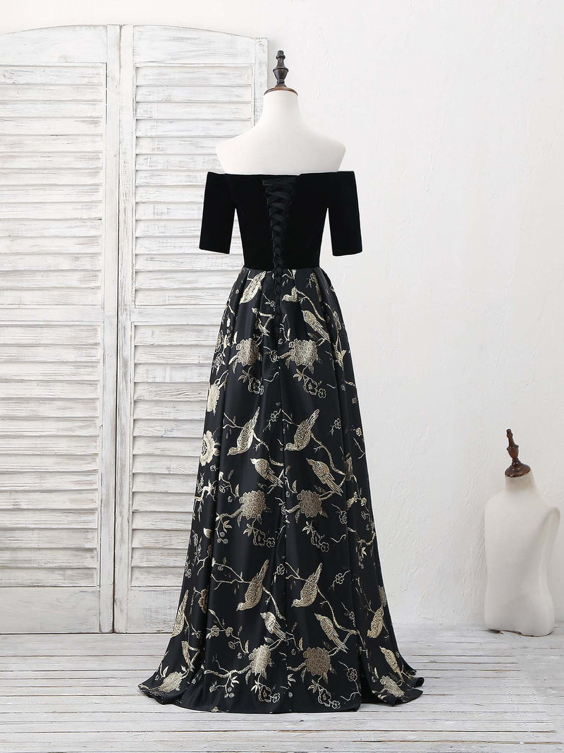 Unique Black Satin Long Prom Dress, Black Evening Dress