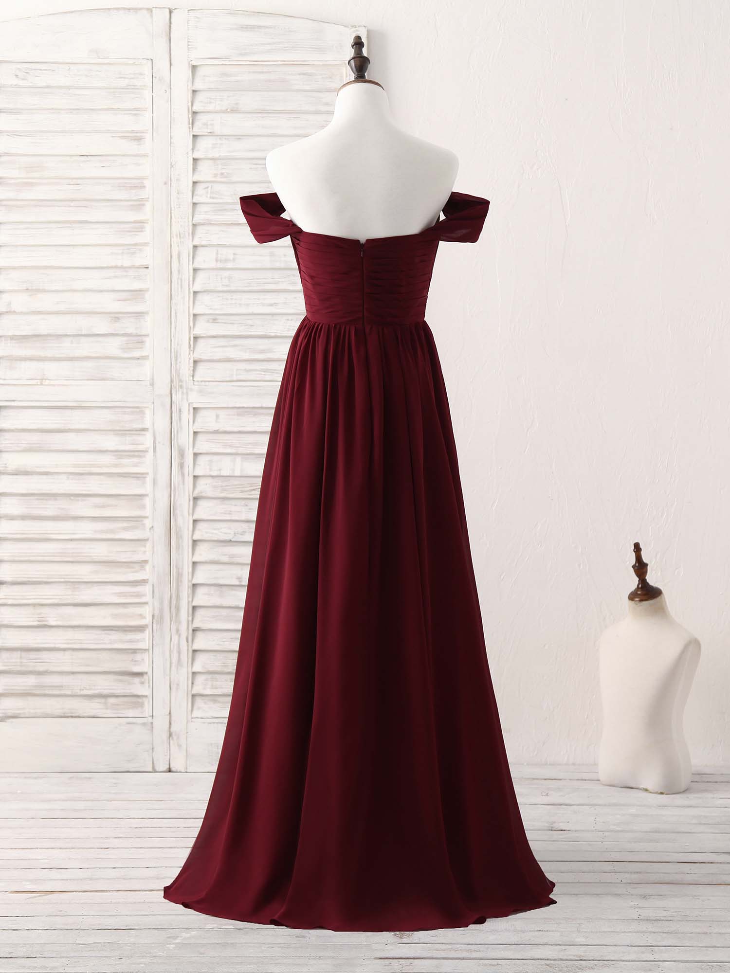 Burgundy Chiffon Off Shoulder Long Prom Dress Burgundy Bridesmaid Dress US 14 / Custom Color Burgundy Chiffon Off Shoulder Long Prom Dress Burgundy Bridesmaid Dress US 14 / Custom Color