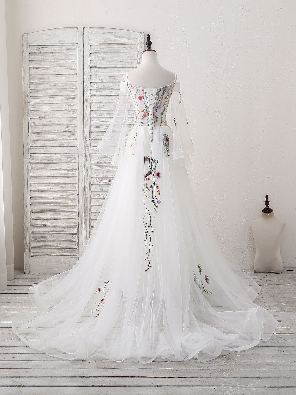 White Sweetheart Tulle Applique Long Prom Dress, White Evening Dress ...