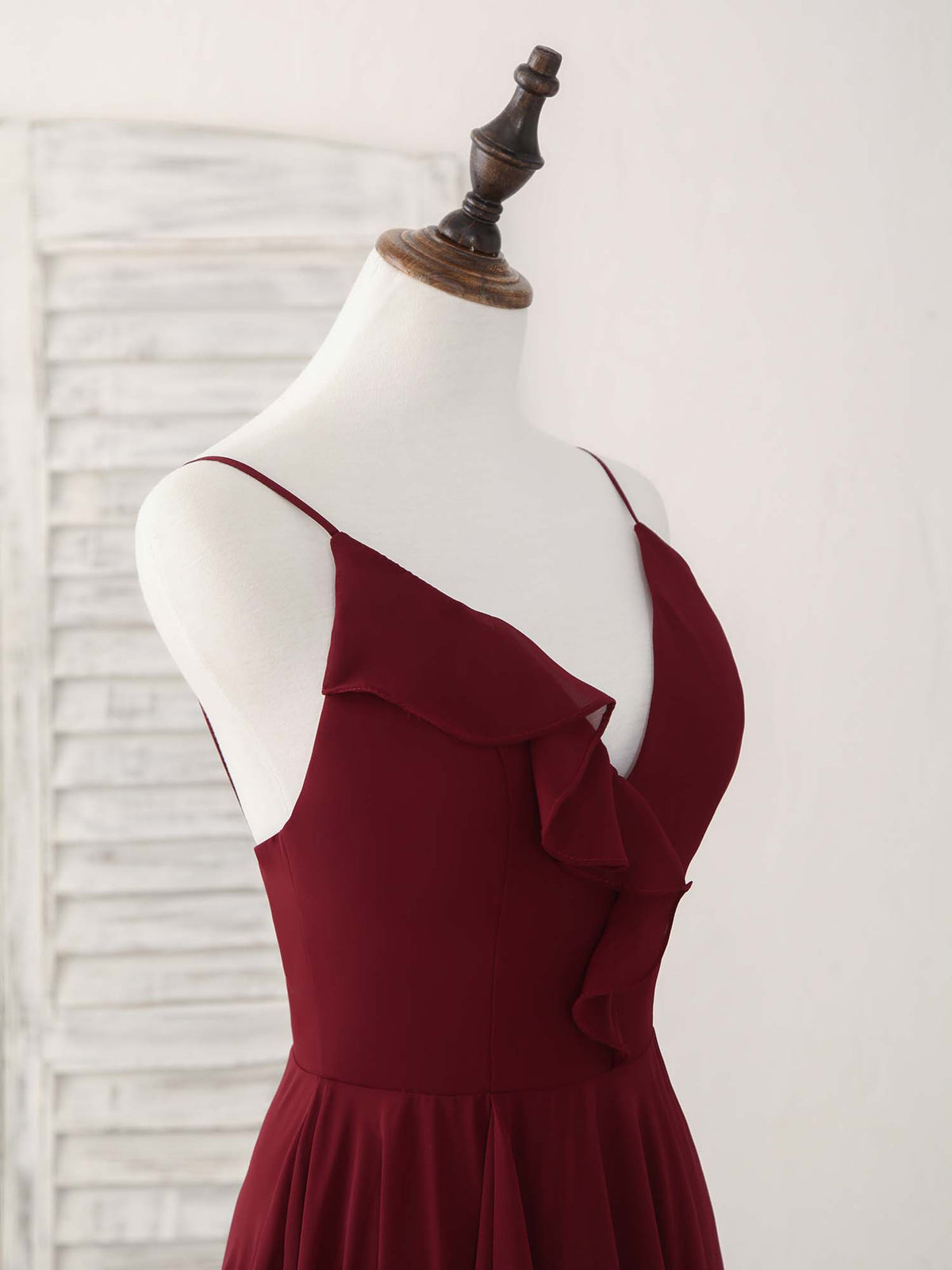 Simple Burgundy V Neck Chiffon Long Prom Dress, Bridesmaid Dress