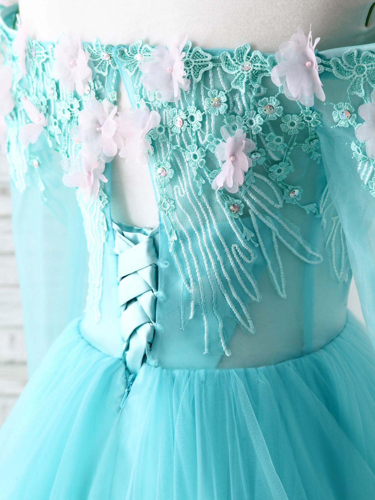 Green Tulle Lace Applique Long Prom Dress Green Graduation Dresses