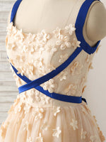 Champagne Tulle Applique Short Prom Dress, Bridesmaid Dress
