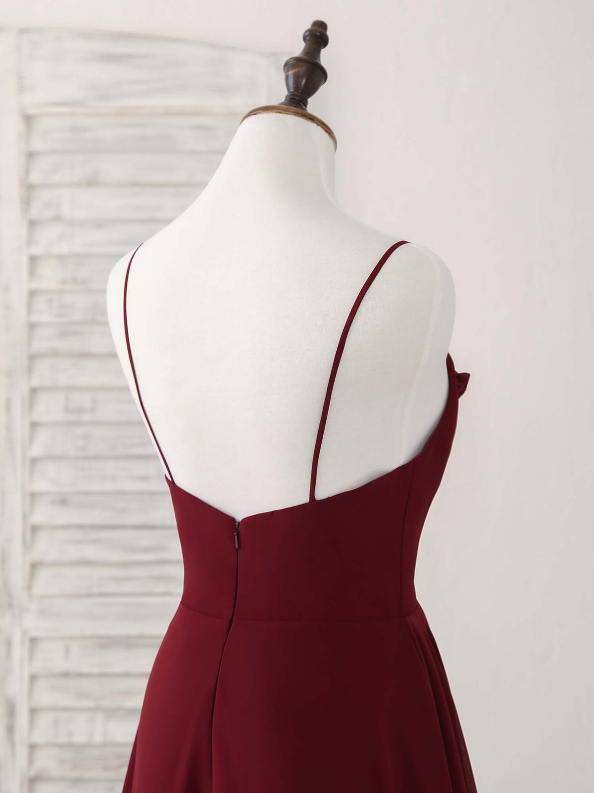 Simple Burgundy V Neck Chiffon Long Prom Dress, Bridesmaid Dress