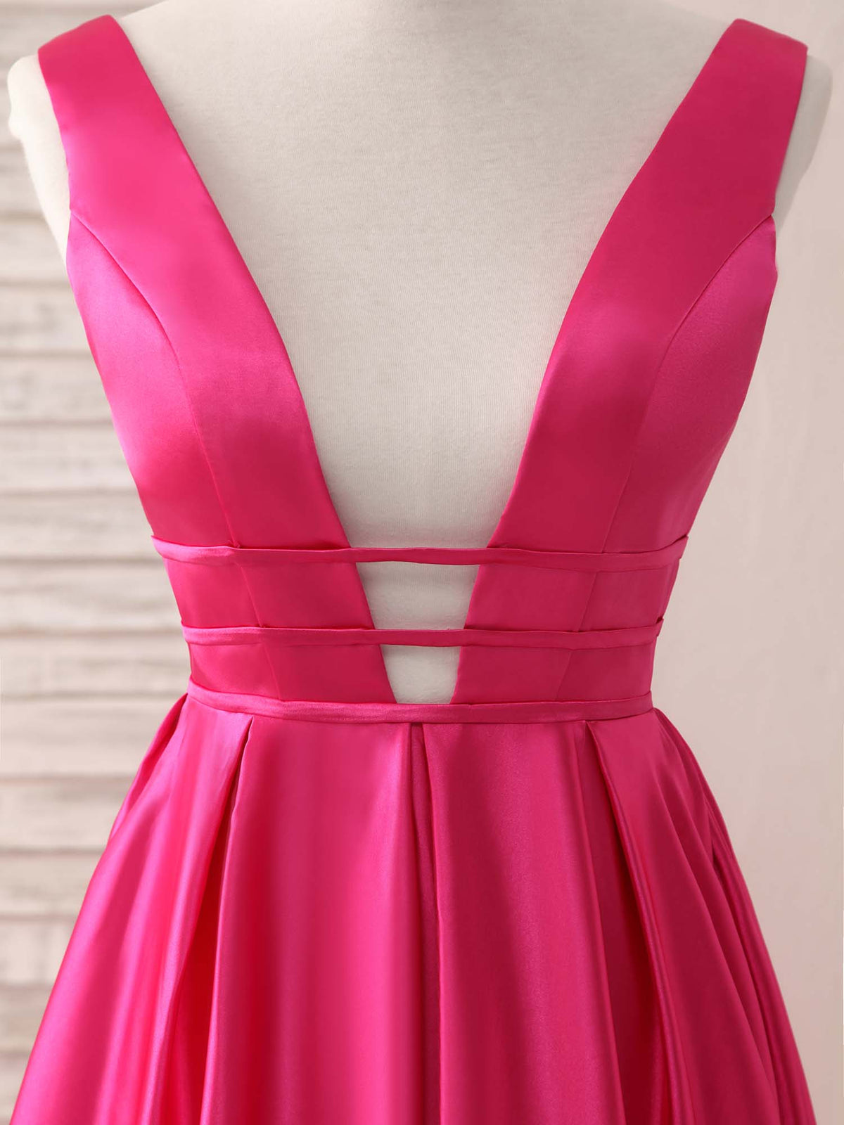 Simple V Neck Satin Long Prom Dress Backless Evening Dress