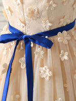 Champagne Tulle Applique Short Prom Dress, Bridesmaid Dress