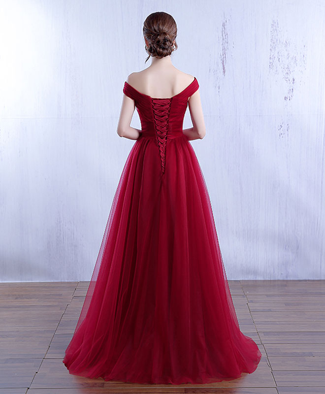 Simple V Neck Tulle A Line Long Prom Dress, Evening Dress