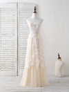 Champagne Tulle Lace Applique Long Prom Dress Champagne Evening Dress