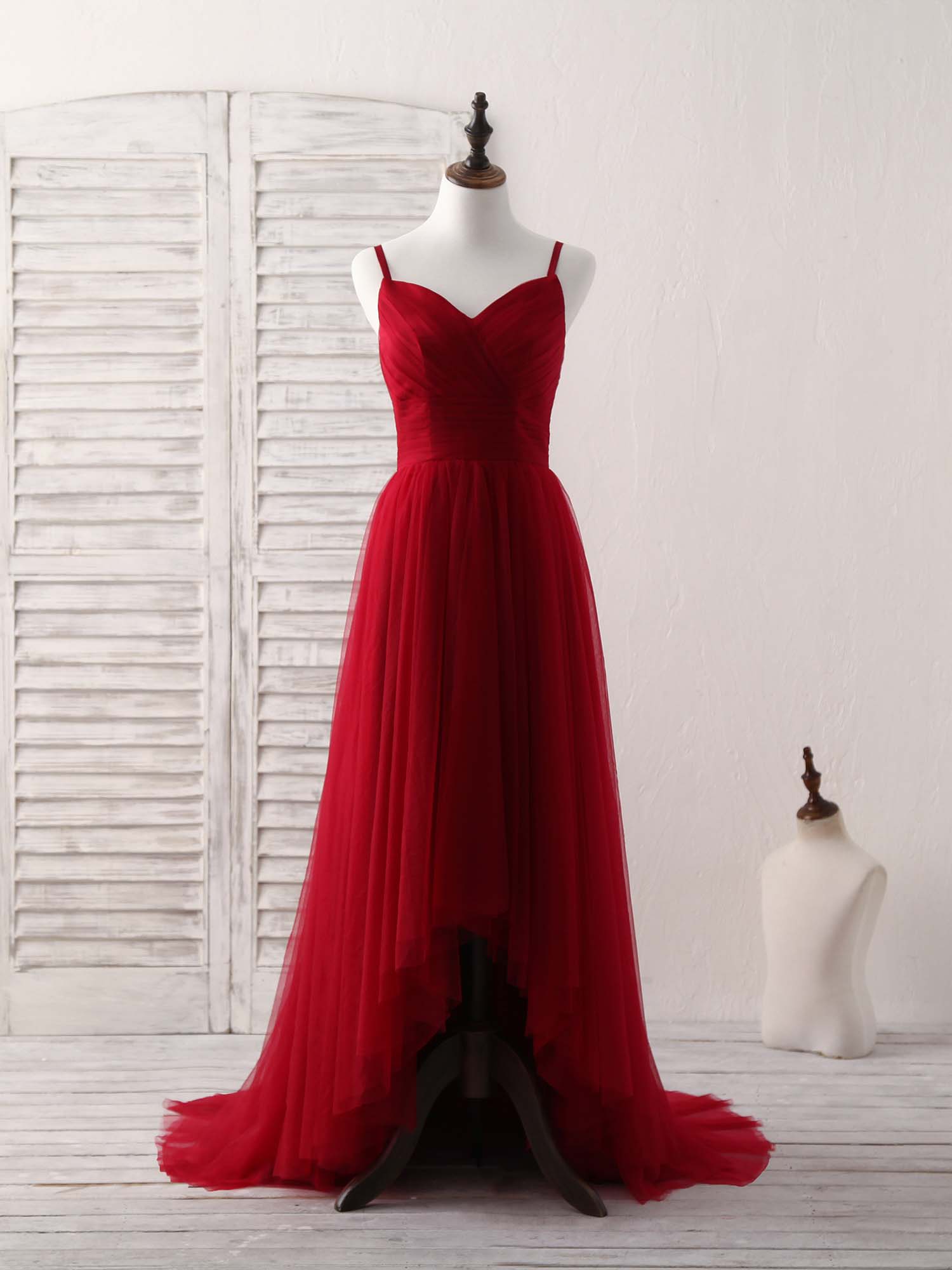 Burgundy Sweetheart Neck Tulle High Low Prom Dress, Burgundy Formal Dress US 2 / Burgundy Burgundy Sweetheart Neck Tulle High Low Prom Dress, Burgundy Formal Dress US 2 / Burgundy