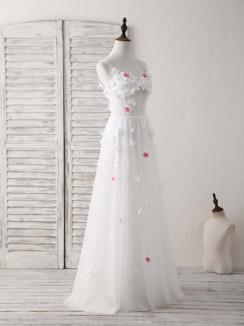 Unique White Sweetheart Tulle Long Prom Dress White Evening Dress