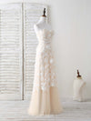 Champagne Tulle Lace Applique Long Prom Dress Champagne Evening Dress