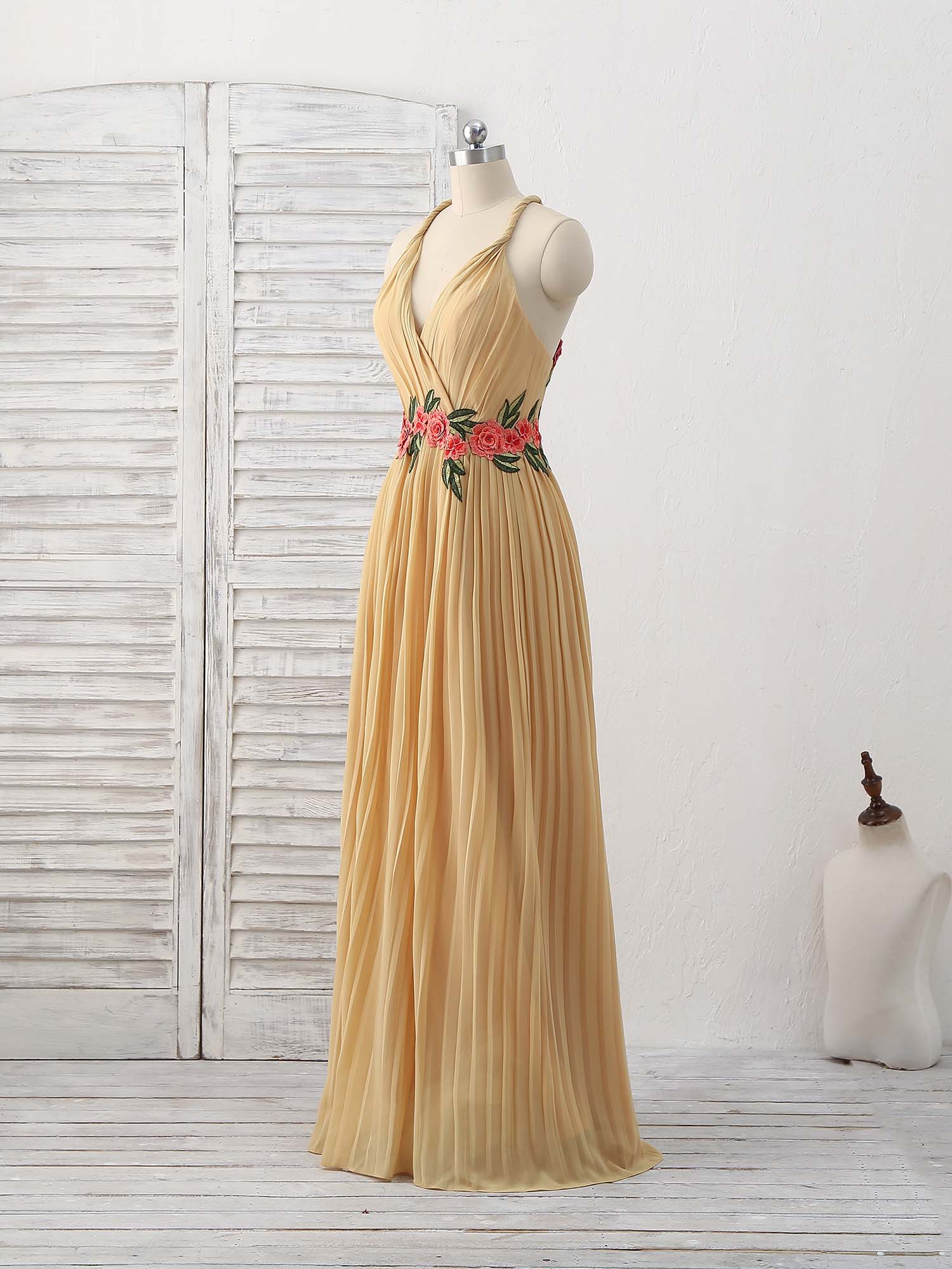 long chiffon dress champagne Azazie Zeya