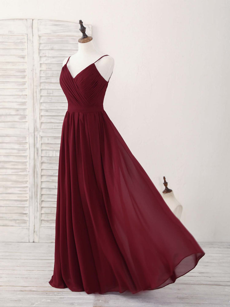 Simple Burgundy Chiffon Long Prom Dress, Burgundy Evening Dress – shopluu