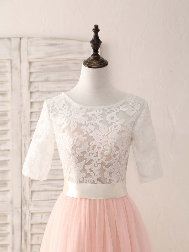 Pink Tulle Lace Long Prom Dress Pink Bridesmaid Dress shopluu Pink Tulle Lace Long Prom Dress Pink Bridesmaid Dress shopluu