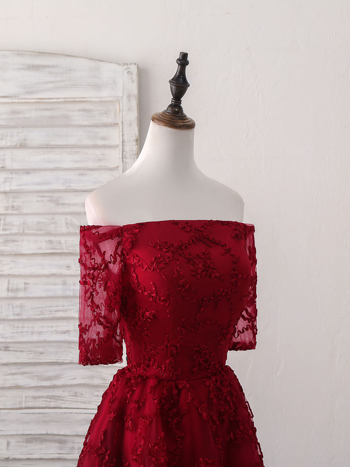 Burgundy Lace Short Prom Dress, Burgundy Homecoming Dress