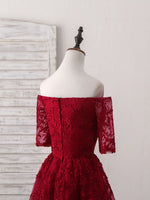 Burgundy Lace Short Prom Dress, Burgundy Homecoming Dress