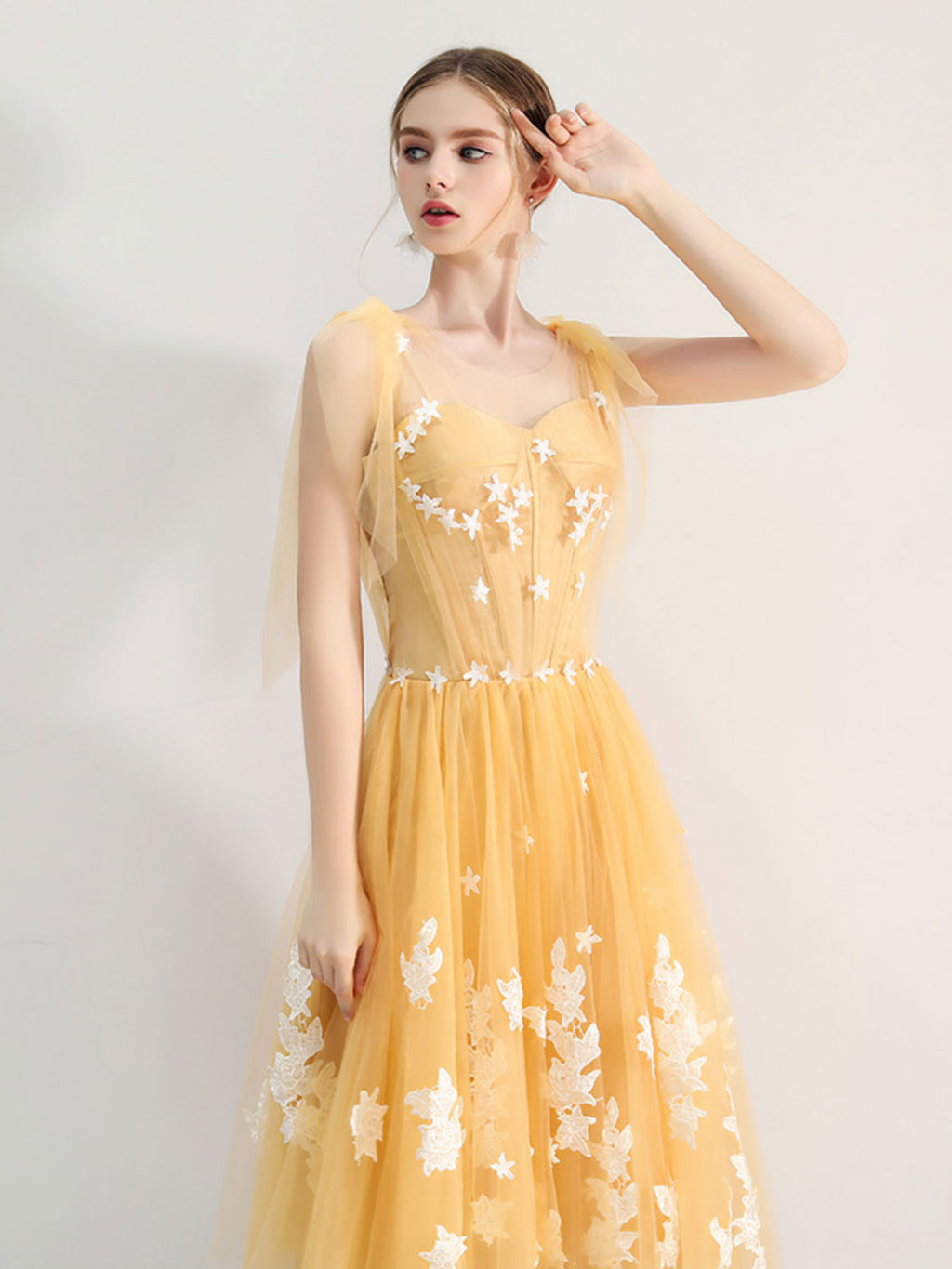 yellow beaded homecoming dress Sparkly Yellow Strapless Satin Beaded Short Corset Homecoming Dress