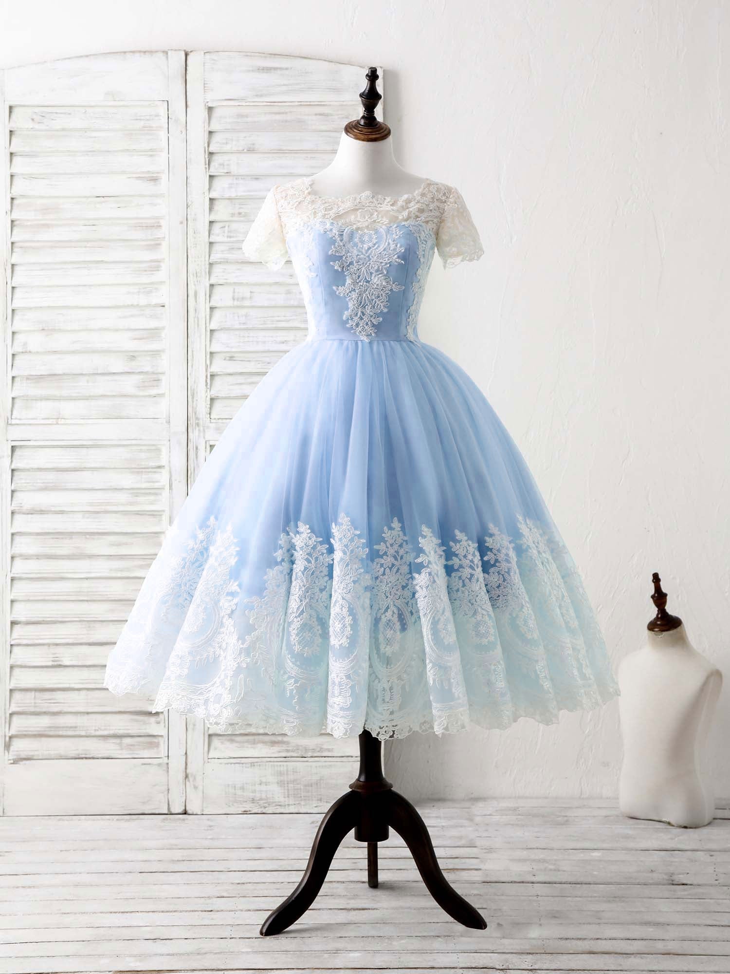 Blue Tulle Lace Short Prom Dress Blue Bridesmaid Dress US 6 / Custom Color Blue Tulle Lace Short Prom Dress Blue Bridesmaid Dress US 6 / Custom Color