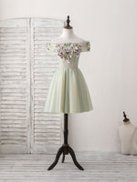Green Tulle Lace Applique Short Prom Dress, Green Homecoming Dress