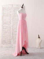 Pink Sweetheart Neck Chiffon High Low Prom Dress, Bridesmaid Dress