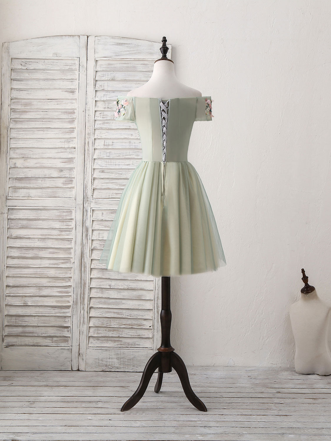 Green Tulle Lace Applique Short Prom Dress, Green Homecoming Dress