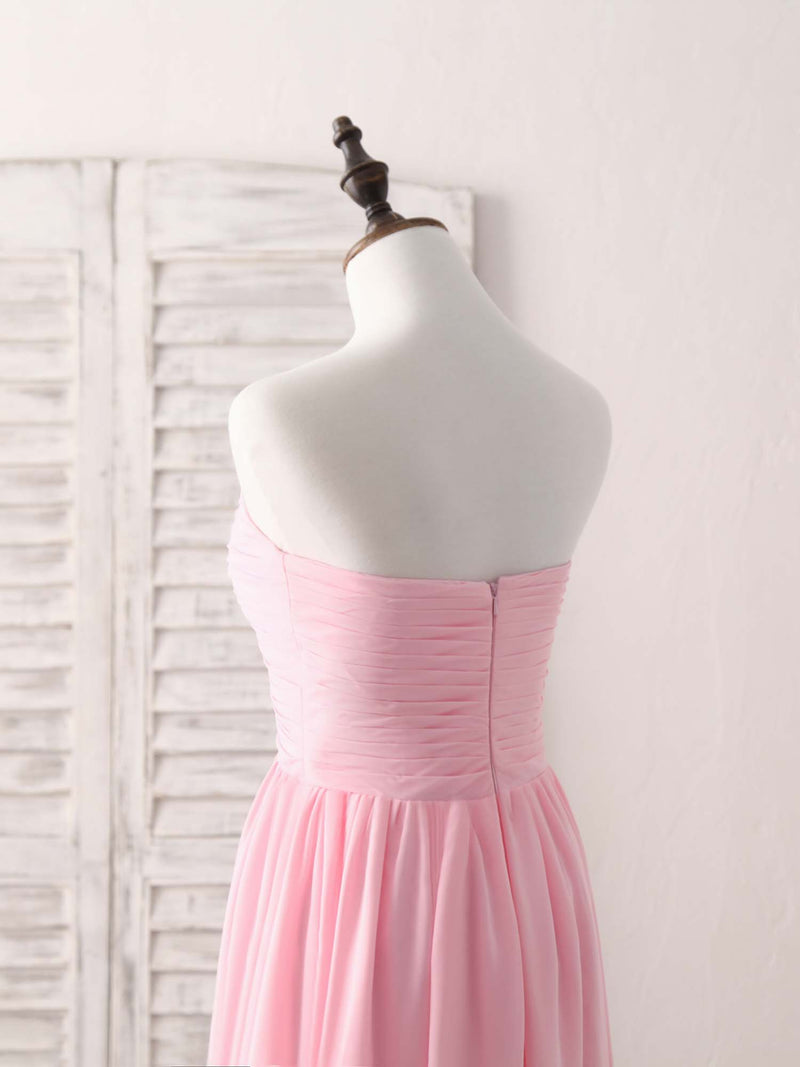 Pink Sweetheart Neck Chiffon High Low Prom Dress, Bridesmaid Dress