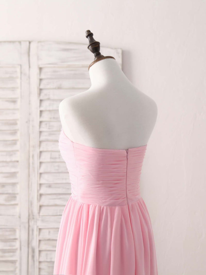Pink Sweetheart Neck Chiffon High Low Prom Dress, Bridesmaid Dress shopluu Pink Sweetheart Neck Chiffon High Low Prom Dress, Bridesmaid Dress shopluu