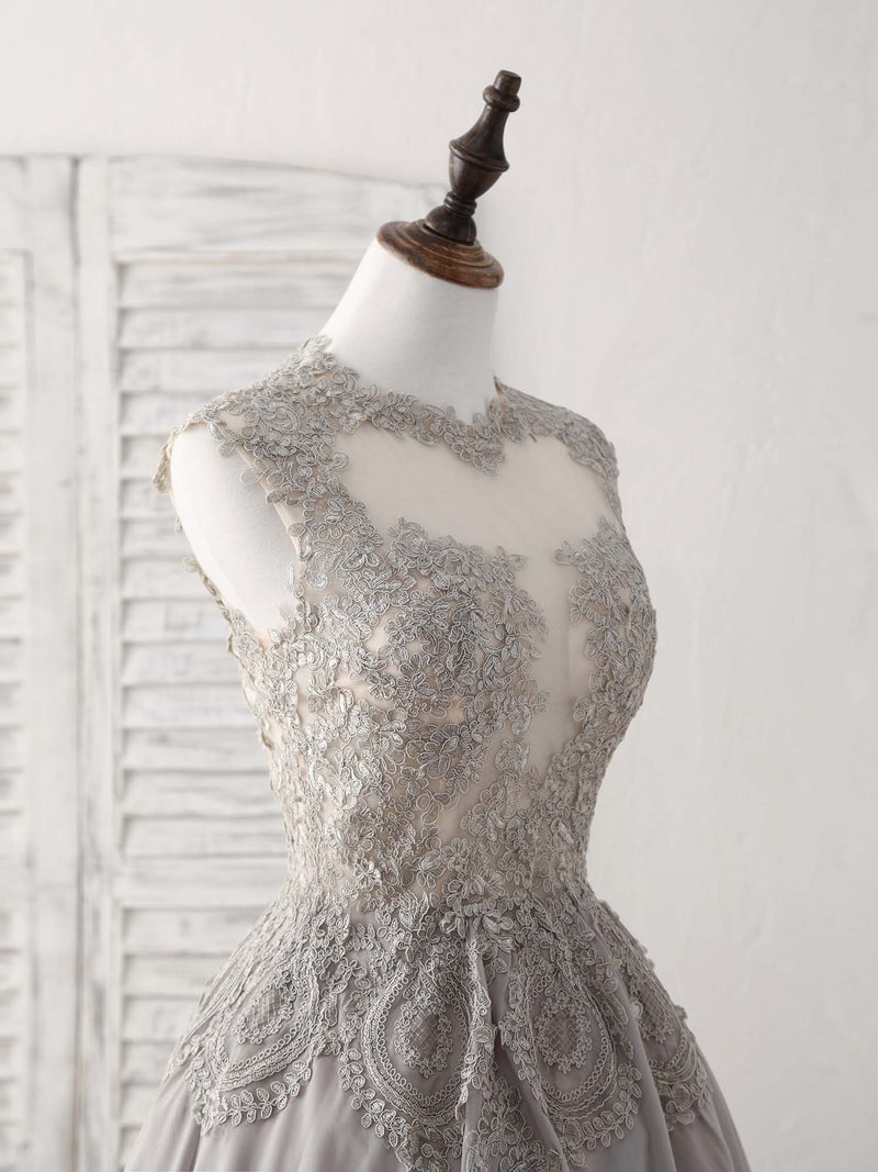 Gray High Neck Lace Chiffon Short Prom Dress Gray Bridesmaid Dress US 4 / Gray Gray High Neck Lace Chiffon Short Prom Dress Gray Bridesmaid Dress US 4 / Gray