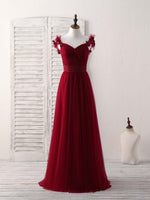 Simple Burgundy Tulle Long Prom Dress Burgundy Bridesmaid Dress