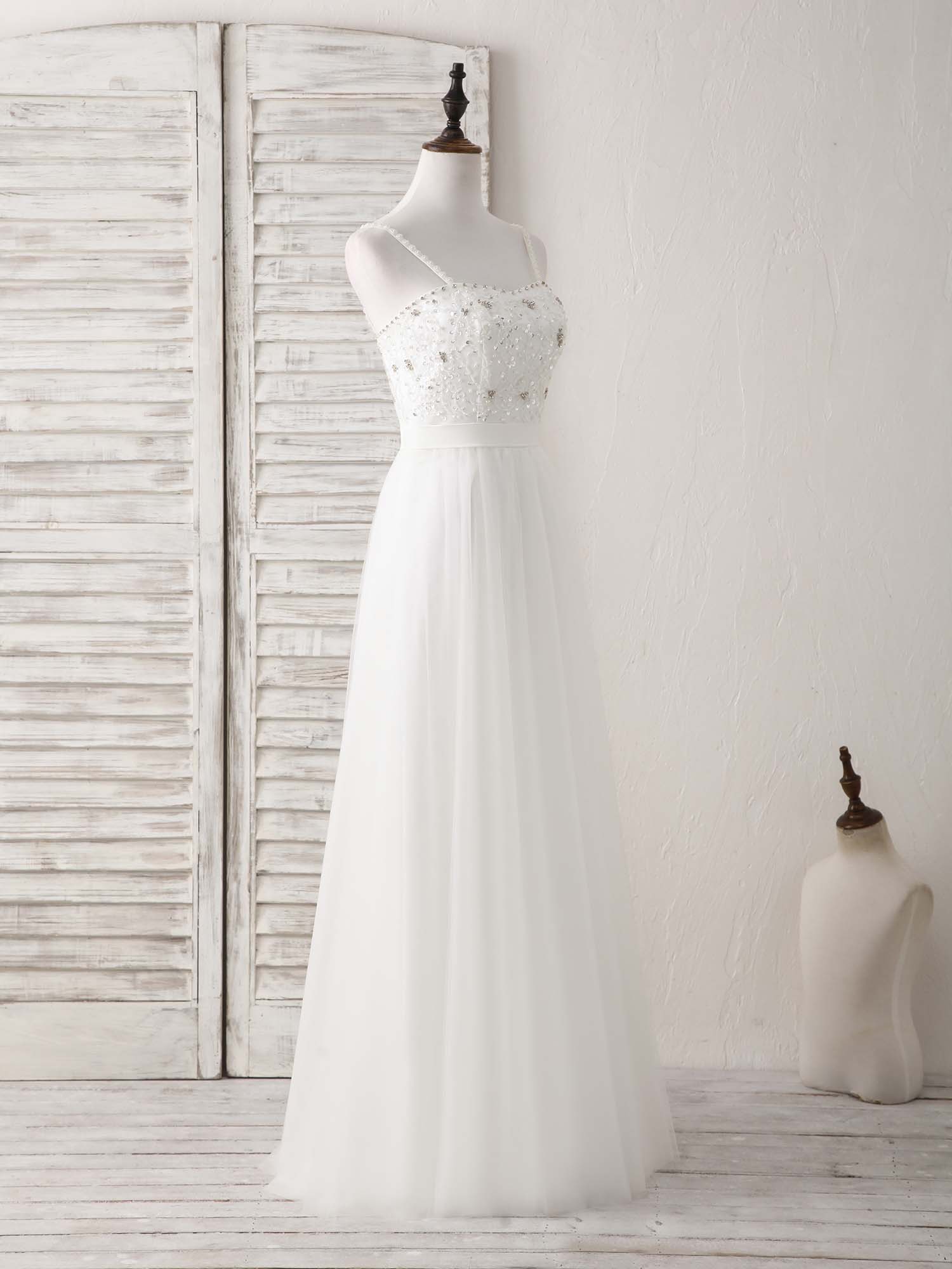 White Sweetheart Neck Tulle Beads Long Prom Dress White Evening Dress US 4 / White White Sweetheart Neck Tulle Beads Long Prom Dress White Evening Dress US 4 / White