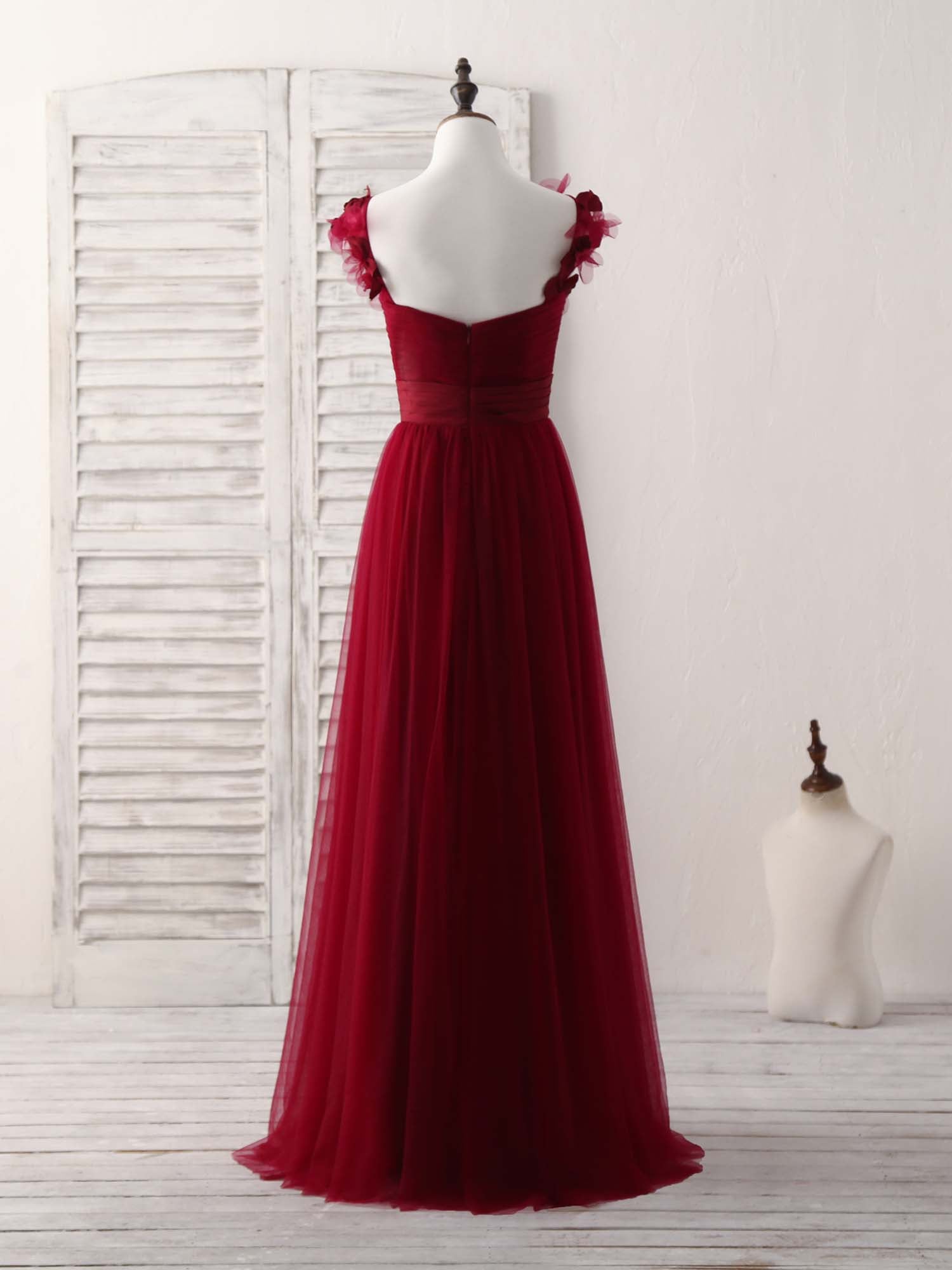 Simple Burgundy Tulle Long Prom Dress Burgundy Bridesmaid Dress US 16 / Custom Color Simple Burgundy Tulle Long Prom Dress Burgundy Bridesmaid Dress US 16 / Custom Color