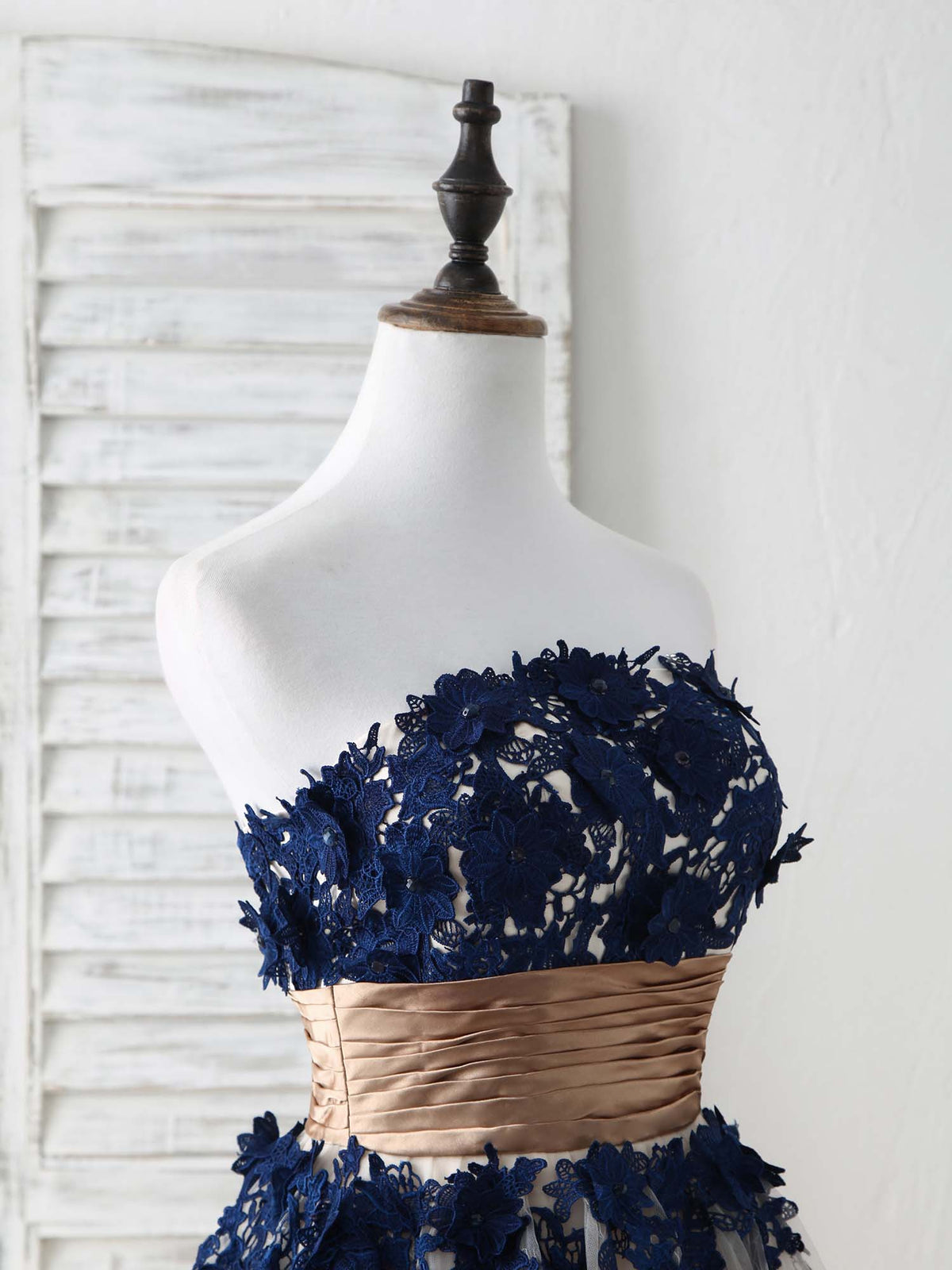 Dark Blue Lace Applique Tulle Long Prom Dress Blue Bridesmaid Dress