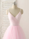Pink V Neck Tulle Long Prom Dress Simple Pink Tulle Evening Dress