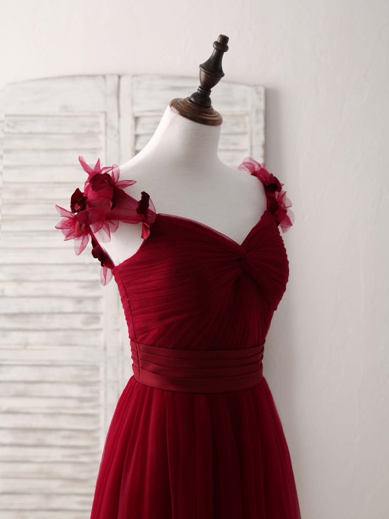 wine colored bridesmaid dress Simple Burgundy Tulle Long Prom Dress Burgundy Bridesmaid Dress US 16 / Custom Color